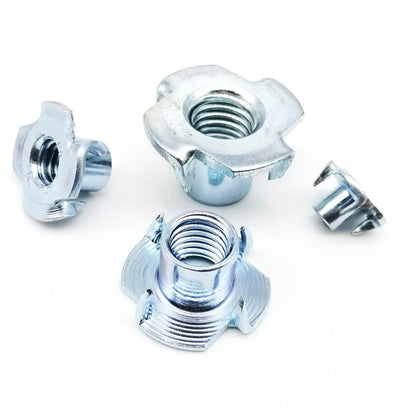 2/10/20pc M4 M5 M6 M8 M10 M12 Thickened Steel Four Claws Speaker Nut Blind Pronged Insert T-Nut for Wood Furniture Length=8-17mm