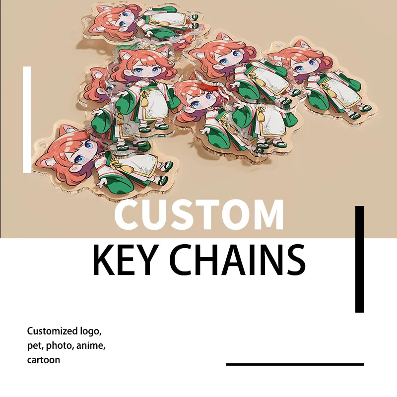 Custom Acrylic Keychains Cartoon Logo Key Chains Photo Customized Anime Charms Hologram Clear Personalized Designer Keychain