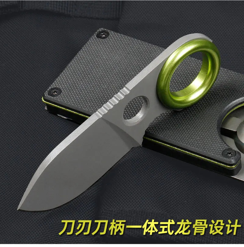 Outdoor Mini Pocket Knife Multifunctional Straight Knife Suction Card Mounted Keychain Pocket Knife Carrying Knife All Steel