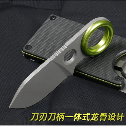 Outdoor Mini Pocket Knife Multifunctional Straight Knife Suction Card Mounted Keychain Pocket Knife Carrying Knife All Steel