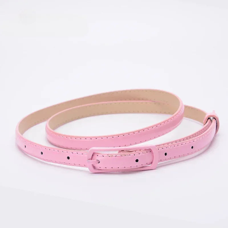 Children Candy Color Belts 1.2cm Super-thin PU Belts Simple Solid Color Lightweight Belts Summer Apparel Accessories