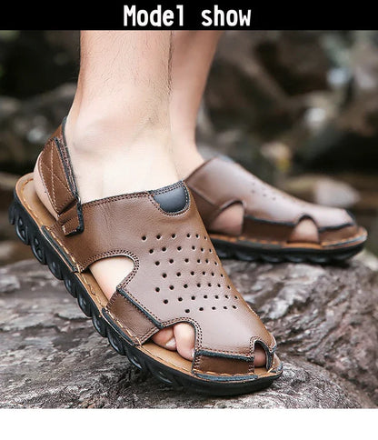 Men's Summer Slip-On Breathable Anti-Slip Outdoor Two-Way Sandals Soft Bottom Driving Hole Hole Casual Loafers-D39