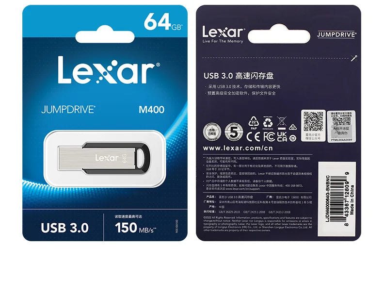 Original Lexar JumpDrive M400 USB 3.0 Flash Drive 32GB Read Max 130MB/s Memory Stick 64GB 128GB 256GB Metal USB Stick For PC
