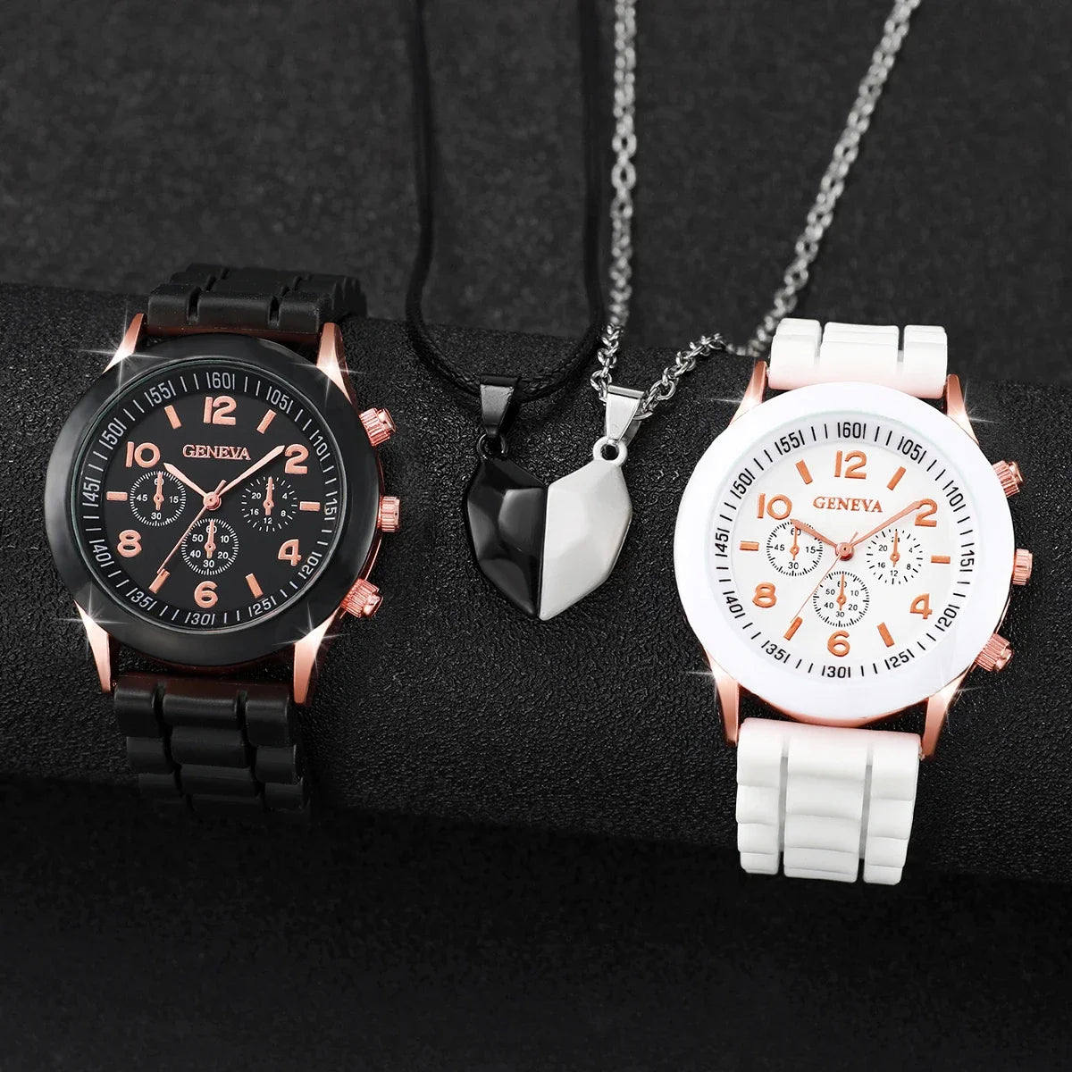 4 Pcs Fashion Couple Watches Casual Set Female Silicone Bracelet Male Wrist Watch Quartz Watch Female (Without Box)