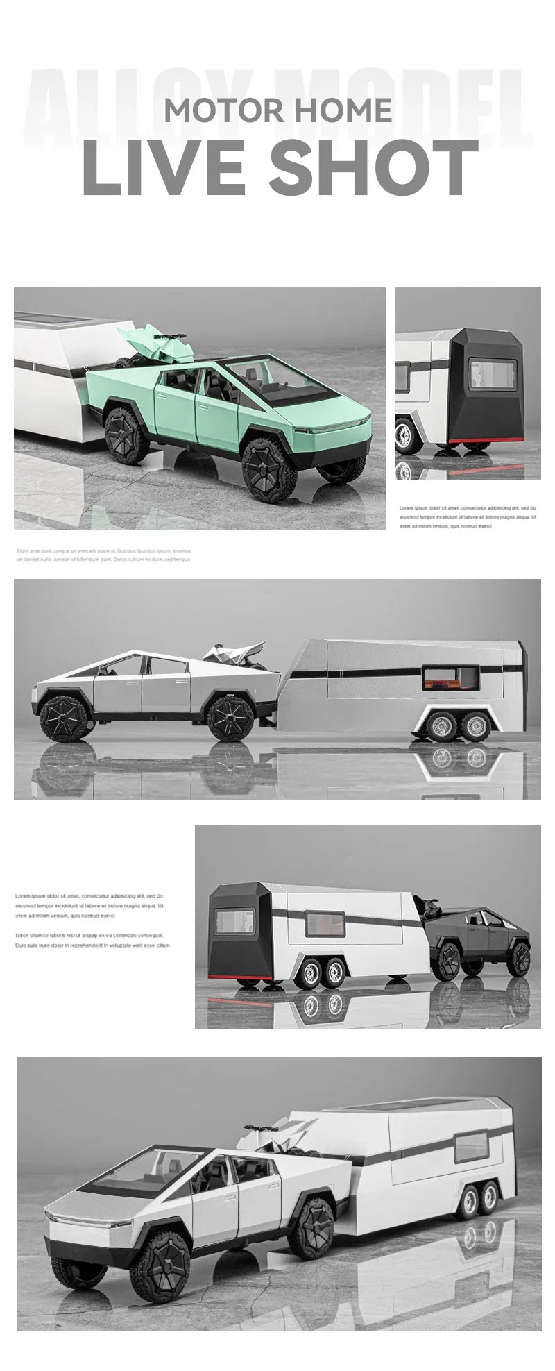 Cyber Truck Pickup Trailer RV Metal Alloy Toy Car Model Die-Casting Off-Road Vehicle Men's Gift Collection Truck Ornaments