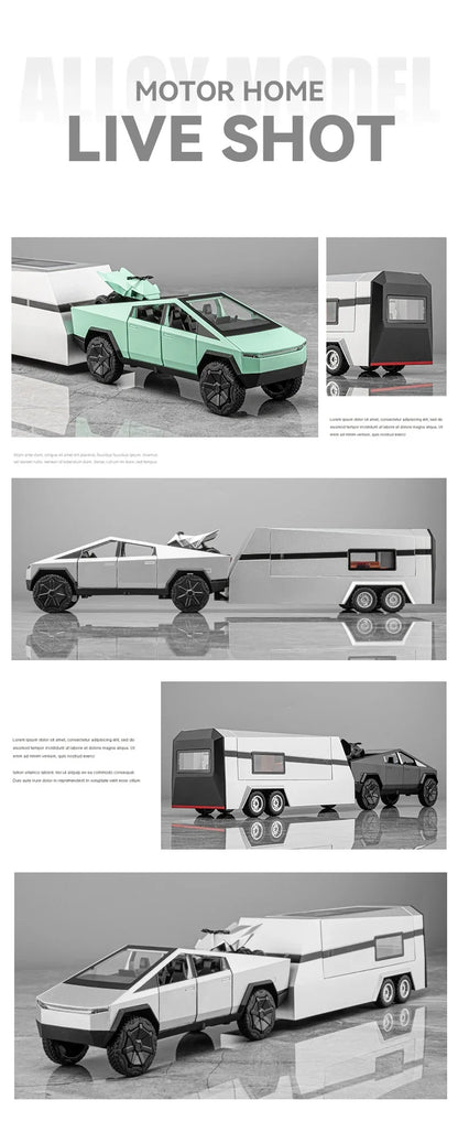 Cyber Truck Pickup Trailer RV Metal Alloy Toy Car Model Die-Casting Off-Road Vehicle Men's Gift Collection Truck Ornaments