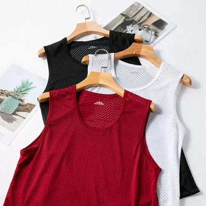 2026 Summer New Men's Ice Silk Mesh Breathable Vest Lightweight Sports Wear Sleeveless T-shirt Casual Fashion Comfortable Tank