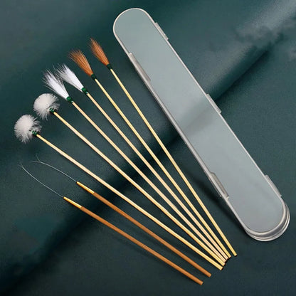 6/8/10PCS Bamboo Handle Goose Feather Earpick Stainless Steel Spoon Cleaner Wax Cleaner Tool Stick Design Ear Massage Set