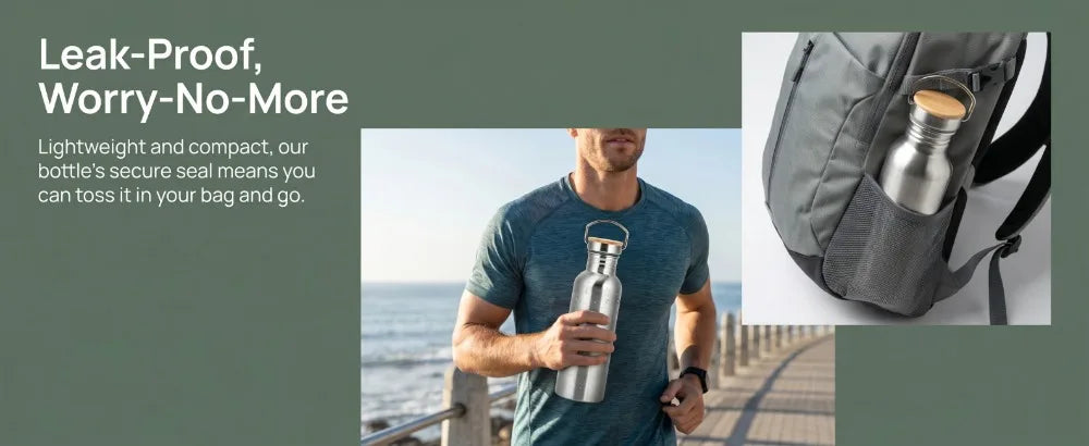 304 Stainless Steel 500Ml/750Ml Water Bottle Portable Wide Mouth Design Water Jug Wooden Lid Rustless Cycling Water Bottle