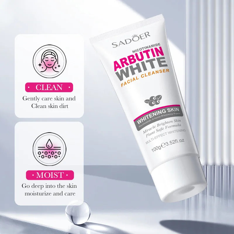 SADOER Niacinamide Arbutin Facial Cleanser Deeply Cleansing Oil Control Moisturizing Blackhead Removal Wash Foam Skin Care