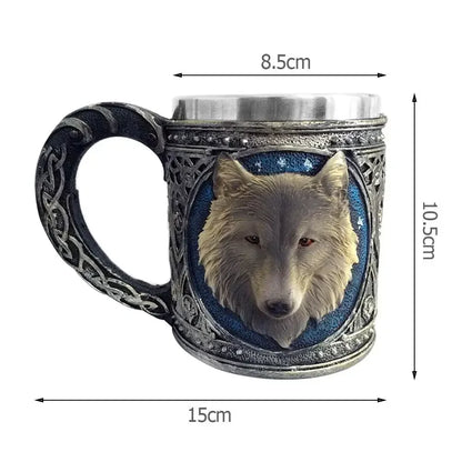 Viking Wood Style Beer Mug, Simulated Wooden Barrel Double Wall Metal Insulated Cup, 1Pc Bar Drinking Mug