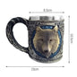 Viking Wood Style Beer Mug, Simulated Wooden Barrel Double Wall Metal Insulated Cup, 1Pc Bar Drinking Mug