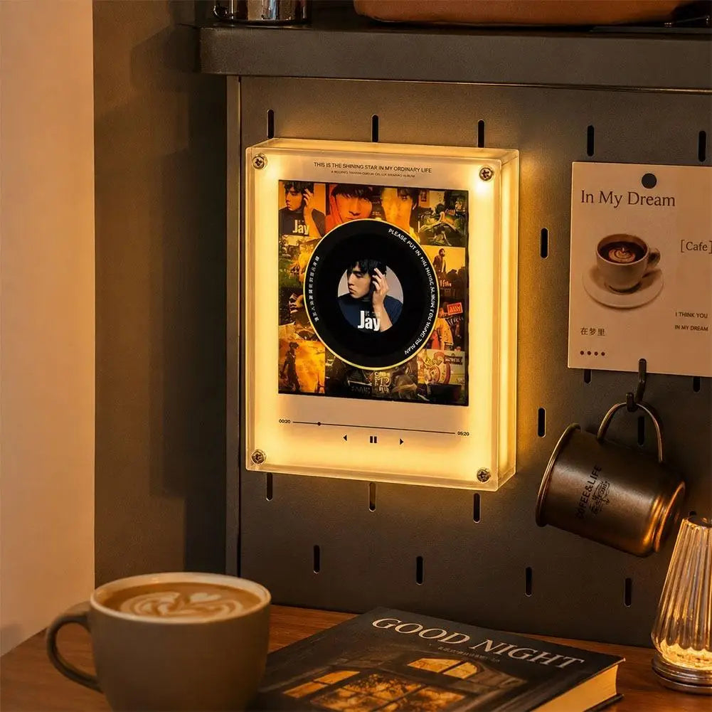 Creative Vinyl Music Player Fridge Magnet Decor,with 9Pcs NFC Rotating Disc Cards ,NFC Sensing Vinyl Song Player Night Light