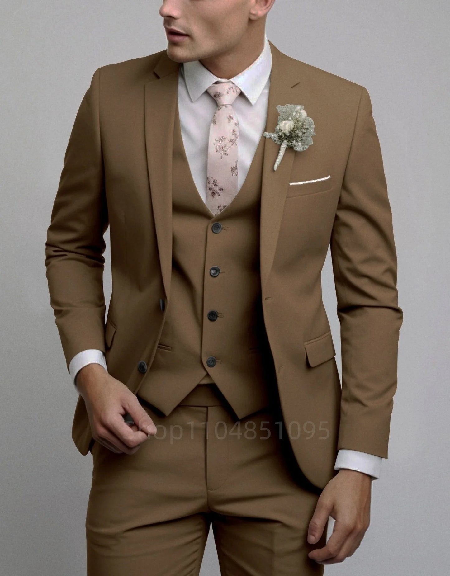 Matcha Green Suits for Men Slim Fit Luxury Wedding Tuxedos Fashion Mens Blazer Vest Pants 3 Pieces Foraml Business Suits Sets
