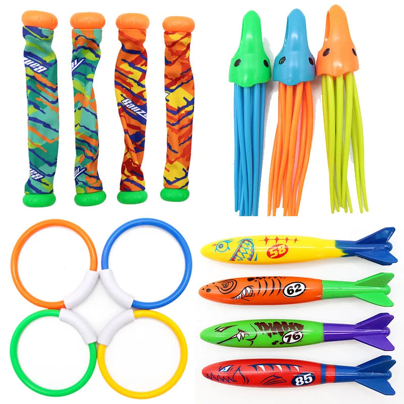 Swimming Diving Toys Set for Kids Children's Pool Treasure Hunt Games Diving Torpedo Water Ring Diamond Water Suit Toys Gift