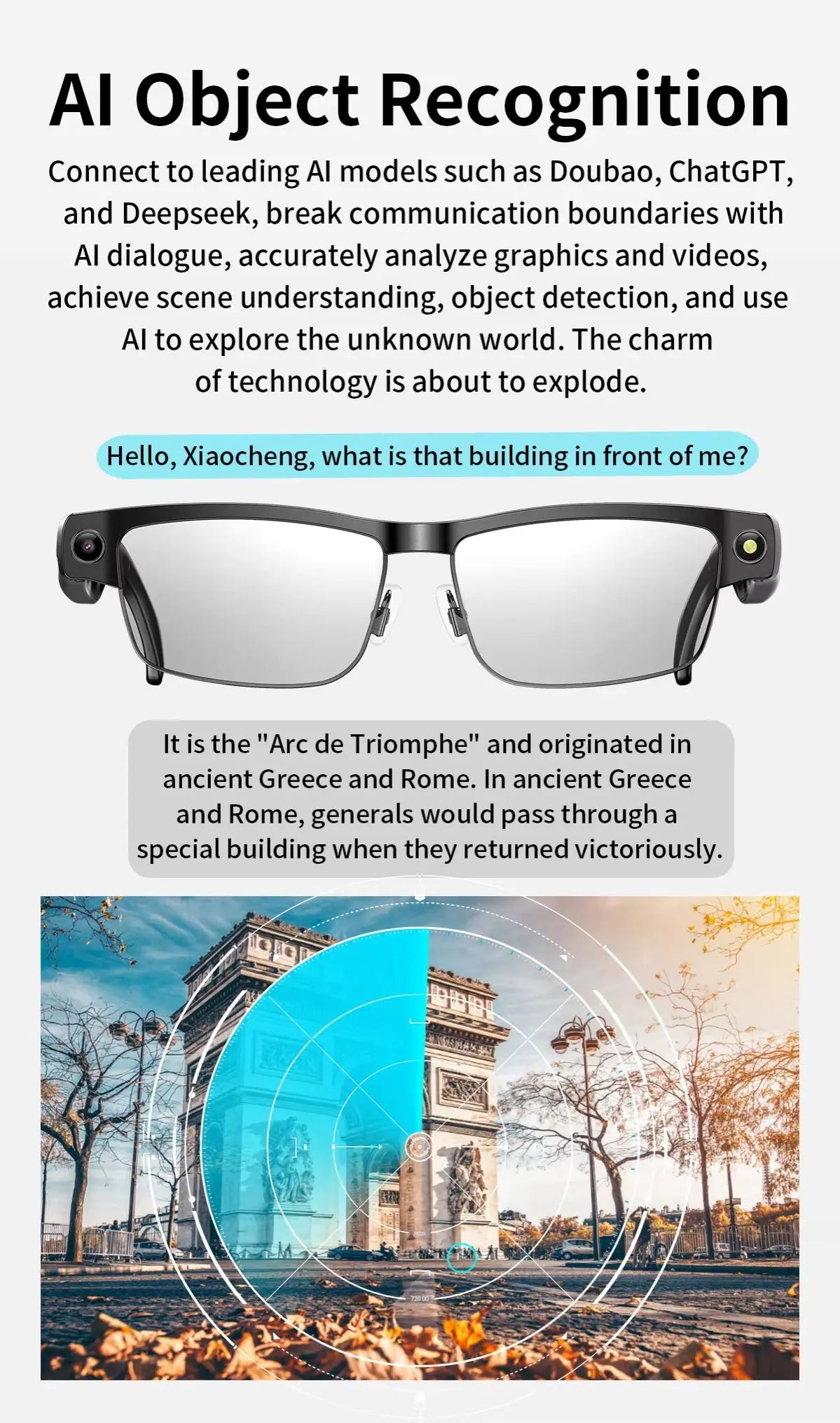 800W Pixel Camera Smart Glasses Photo Video Record BT Call Al Object Recognition Voice Assistant Translation Music Sunglasses