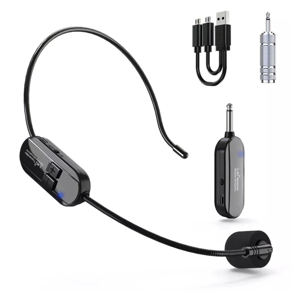Wireless Headset Microphone Kit 2.4G with Transmitter And Receiver for Voice Amplifier Speaker Suitable for Teaching Stage Guide
