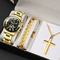 5PCS Set DEYROS Fashion Mens Calendar Watches Men Business Stainless Steel Quartz Wristwatch Male Casual Necklace Bracelet Watch