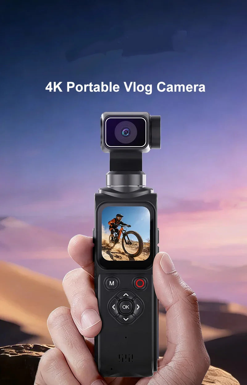 4K Vlog Action Camera 330° Face Tracking 18x Zoom 2400mAh Battery Gimbal Stabilizer 1.72 Inch Touch Screen WiFi Sports Cam