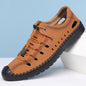 Men's Summer New Hollow out Breathable Leather Sandals Outdoor Anti-Slip Soft Bottom Casual Cover Toe Slip-On Shoes-8025