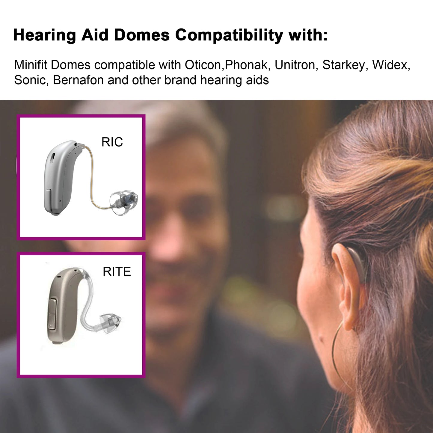 Hearing Aid Domes for Oticon Replacements,Minifit Open Bass Vent Domes(6mm/8mm/10mm/12mm),Universal Domes for Oticon Hearing Aid