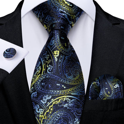 Black And Silver Paisley Floral Men's Ties Gray Blue Pink Wedding Accessories Neck Tie Set Handkerchief Cufflinks Gift For Men