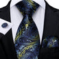 Black And Silver Paisley Floral Men's Ties Gray Blue Pink Wedding Accessories Neck Tie Set Handkerchief Cufflinks Gift For Men