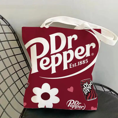Classic Red Drink D-Dr P-PePper Storage Bags Canvas Double-Sided Print Fashion Shoulder Tote Shopping Bag Gift Eco Handbags