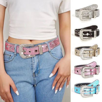 Women's Rhinestone Belt Shiny Sequined Jeans Waistband European American Fashion Decoration Versatile Glamorous Waist Chain