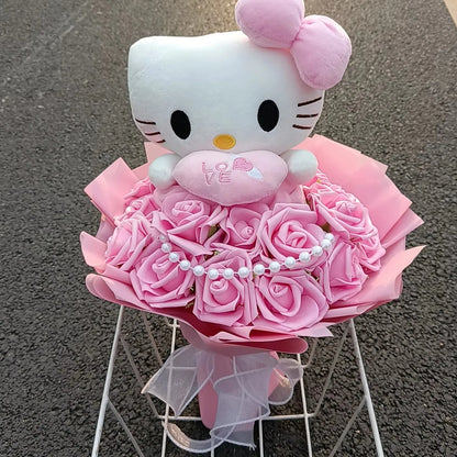 Anime Hello Kitty Cartoon Plush Bouquet Rose Flowers  Soft Plush Doll Home Wedding Decoration Christmas Valentine's Day Gift