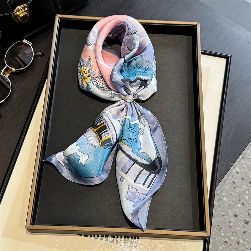 Luxury Brand 100% Natural Silk Scarf Women Design Small Square Shawl Hair Ribbon Headband Fashion Neckerchief Bandana