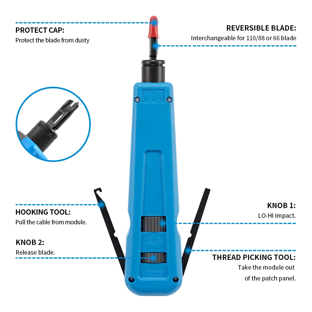 Punch Down Tool 66/88/110 Type Multi-function Network Cable Tool with Two Blades Telephone Impact Terminal Insertion Tools