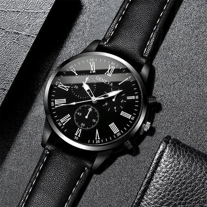 3PCS Fashion Men Business Watches Set Trend Versatile Retro Leather Strap Round Dial Quartz Watch Reloj Hombre（Without Box）