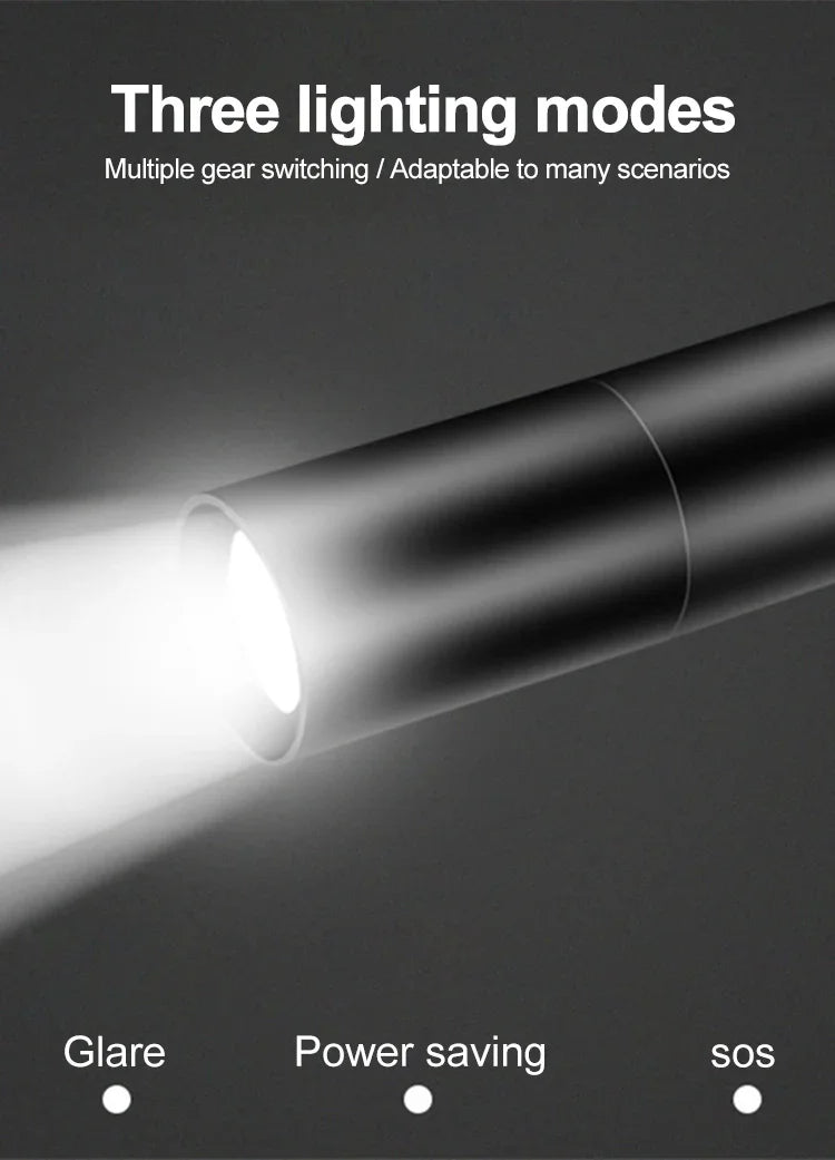 Mini Flashlight USB Rechargeable Aluminum Alloy Flashlight Super Bright LED Bead Adjustable Focus Long-range Portable Flashlight
