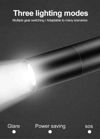 Mini Flashlight USB Rechargeable Aluminum Alloy Flashlight Super Bright LED Bead Adjustable Focus Long-range Portable Flashlight