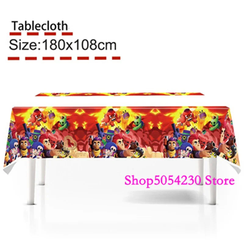 Brawl Stars Happy Birthday Party Supplies Set Cartoon Game Theme Tableware, Paper Plates & Backdrop Decorations for Celebrations