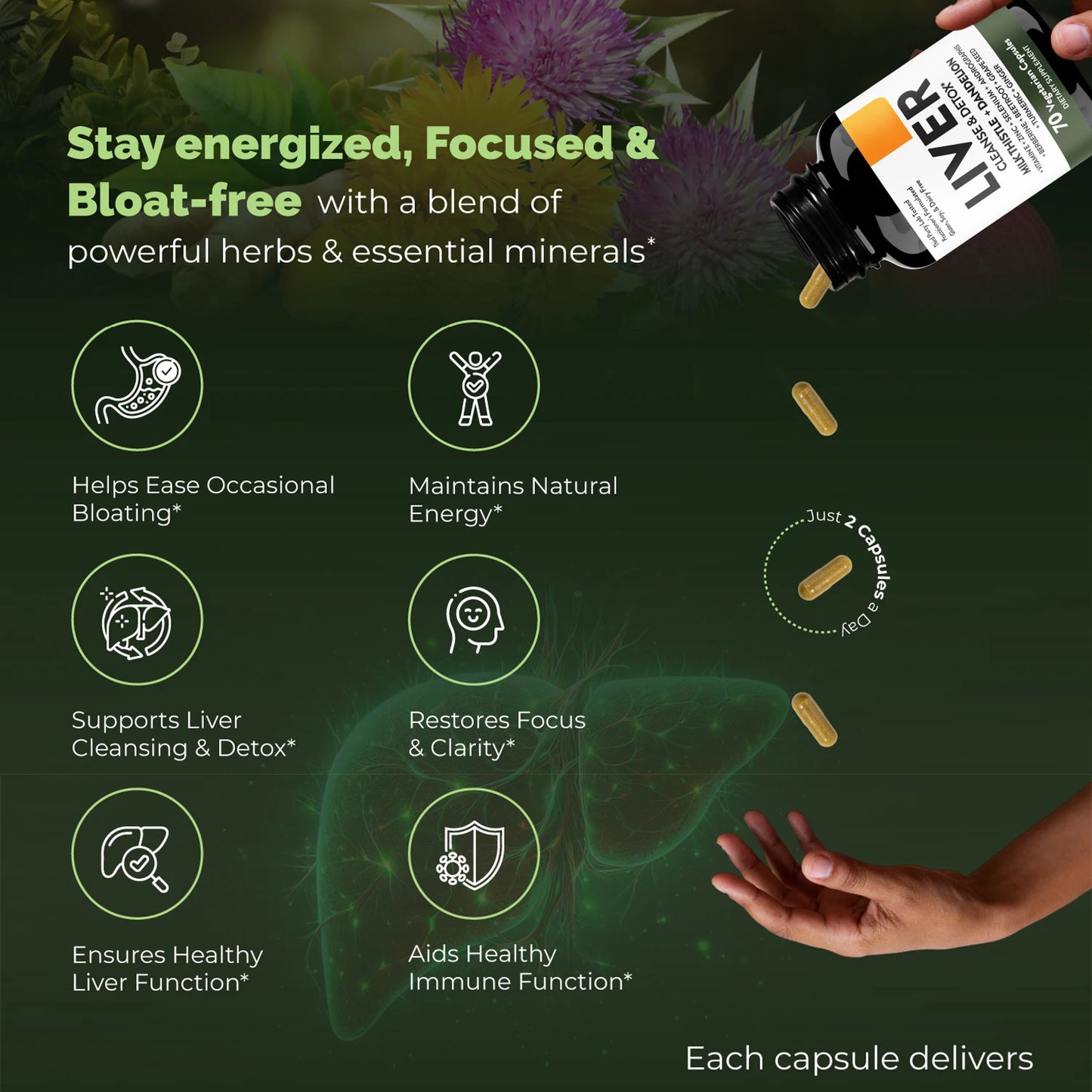 Liver Cleanse Detox & Repair Support Capsules with Milk Thistle & Dandelion Root | Herbal Supplement Pills for Liver Health