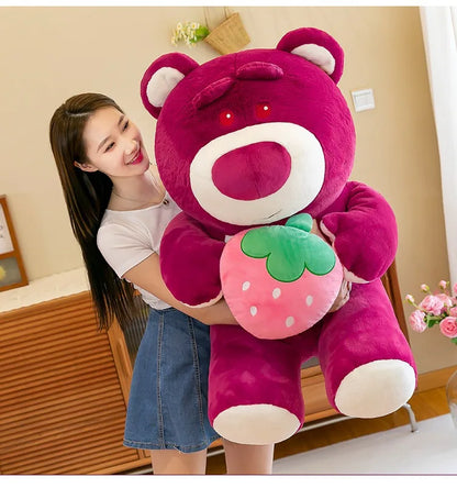 Disney Cute Hug Strawberry Bear Plush Toy Cartoon Anime Strawberry Bear Plush Doll Sleep Pillow Gift for Girlfriend's Birthday