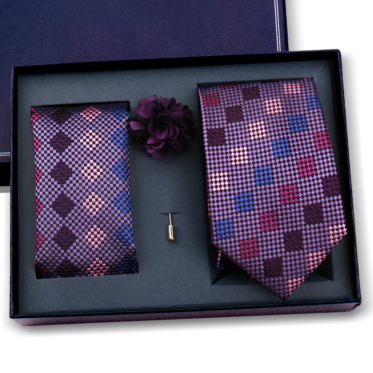 Elegant Ties For Men Classic Paisly Neck Tie Pocket Square Brooch Set With Gift Box Mens Business Wedding Suit Accessories