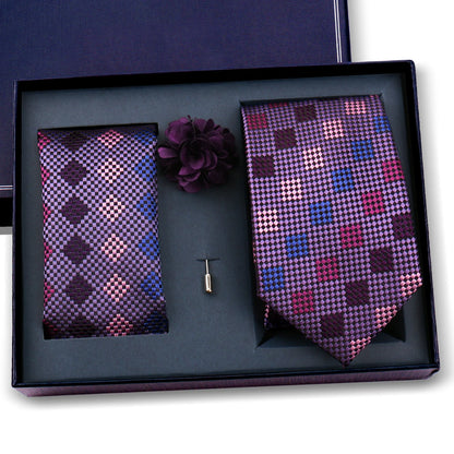 Elegant Ties For Men Classic Paisly Neck Tie Pocket Square Brooch Set With Gift Box Mens Business Wedding Suit Accessories