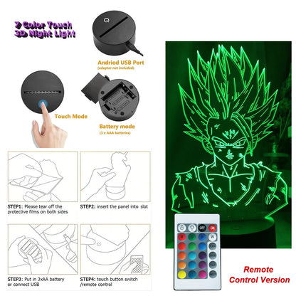 Dragon Ball Z Anime Figures Goku Vegeta Gohan Broly 3D Lamp PVC Action Figures Toys for Children Trunks Buu Super Saiyan Gifts