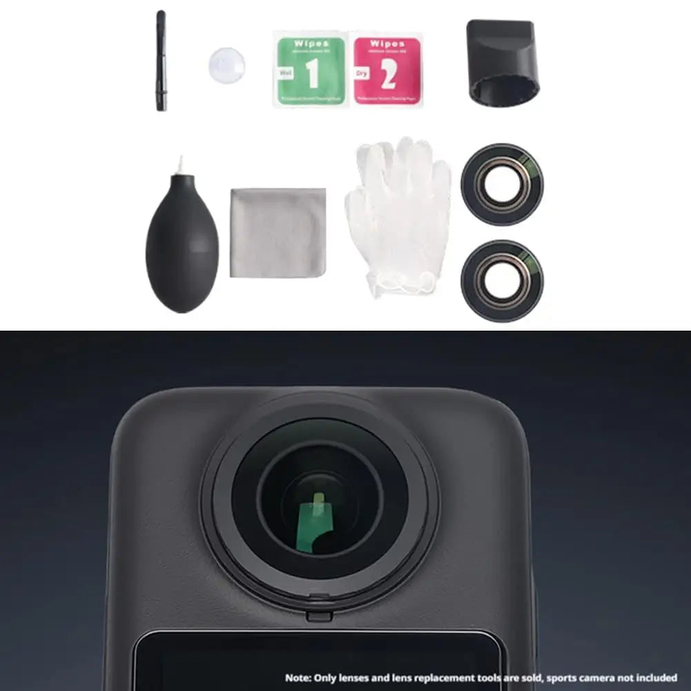 Replacement Kit for DJI Osmo 360 Accessories, Optical Glass with Aluminum Alloy Ring + Assembly & Disassembly Tool, Camera Lens