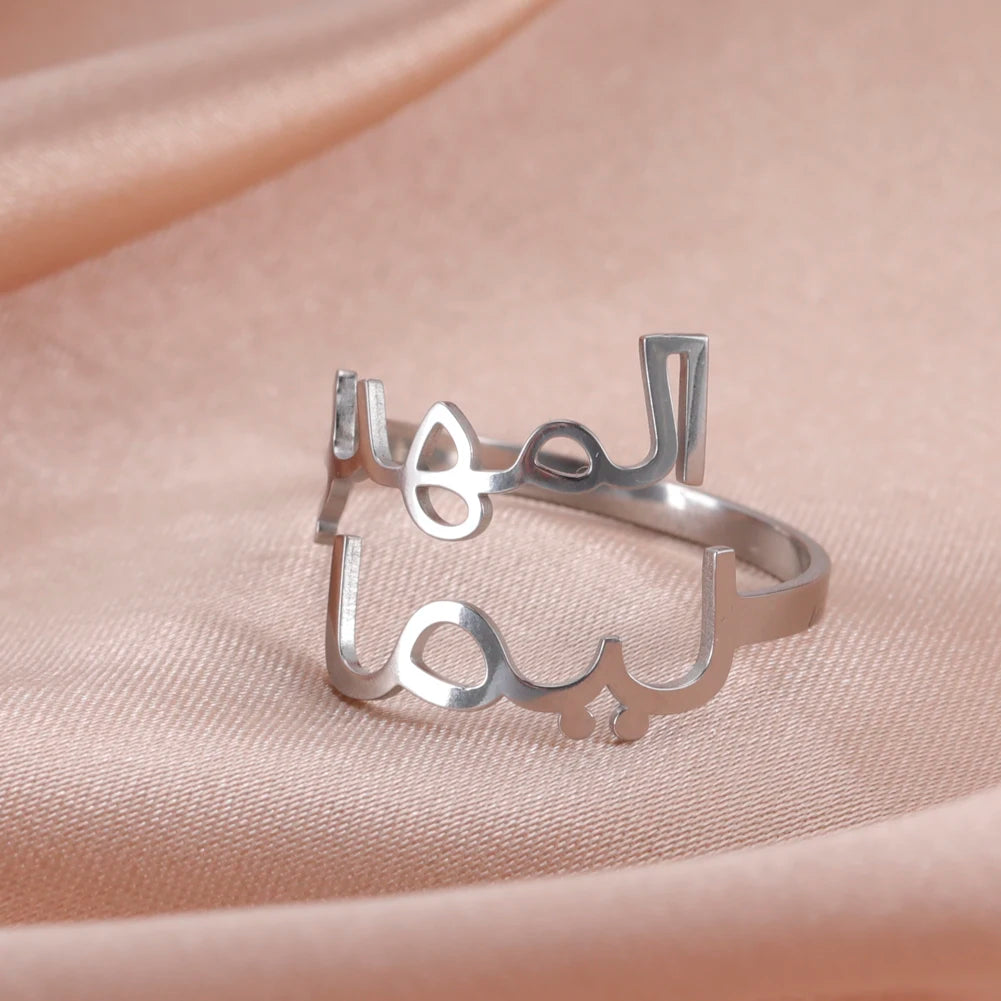Custom Double First Name Finger Ring For Women Men Personalized Couple Wedding Gift Gold Color Stainless Steel Open Ring Jewelry