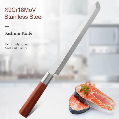 1PC,Japanese Sushi Knife Salmon Sashimi Professional Knife Stainless Steel Slicing Knife Cooking Fishing Cleaver Meat knife