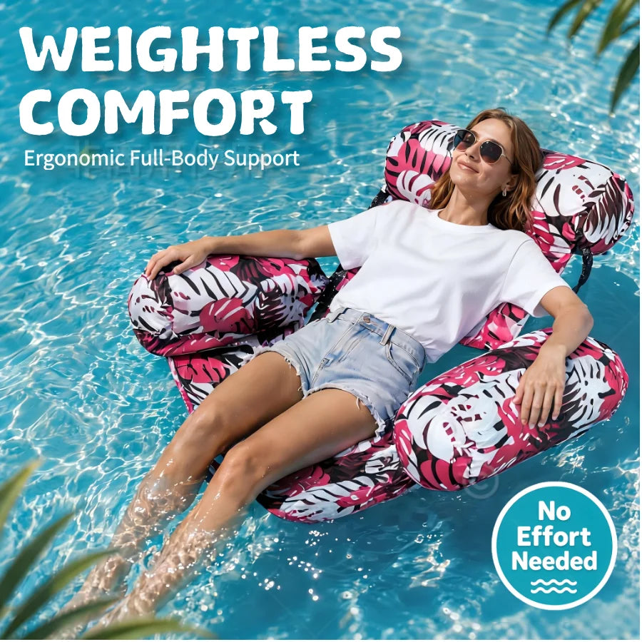 Adult Foldable Water Hammock Chair – Inflatable Pool Lounge with Armrests, Portable Float for Sunbathing & Fun
