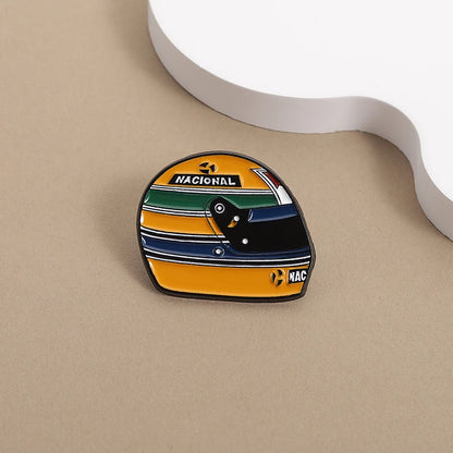 Racing Driver Enamel Pins Custom Brazil Racing Legend Helmet Brooches Lapel Badges Clothes Funny Jewelry Gift for Kids Friends