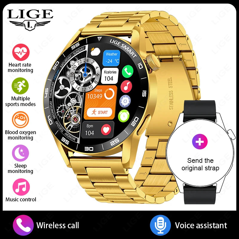 LIGE Full Touch Smartwatch Outdoor Military Smart Watch 1.38" HD Screen Bluetooth Call IP68 Waterproof Sport Fitness Watches Men