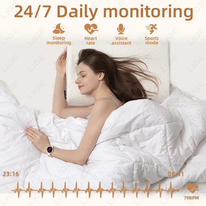 LIGE Luxury Smart Watch For Woman 1.27" Bluetooth Call Custom Dial Women's Bracelet Sports Health Monitor Smartwatch Ladies Gift