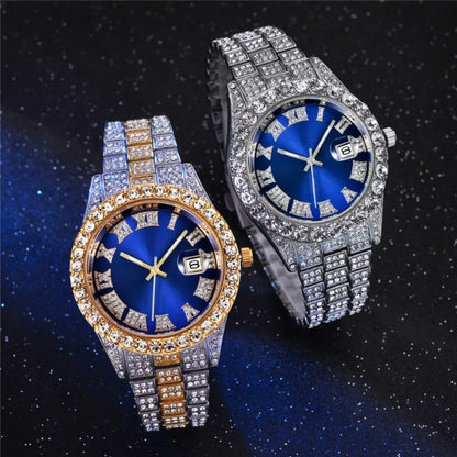 4pcs/set, Business Luxury Men's Rhinestone Watch Jewelry Set, Classic Silvery Men Quartz Calendar Wrist Watch - Gifts for Men,