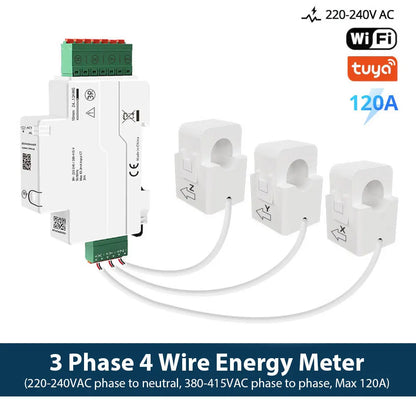 Zemismart 120A Zigbee WiFi 3 Phase Energy Meter Smart Din-rail Power Monitor Withdrawable Split-core CTs Works with Tuya App